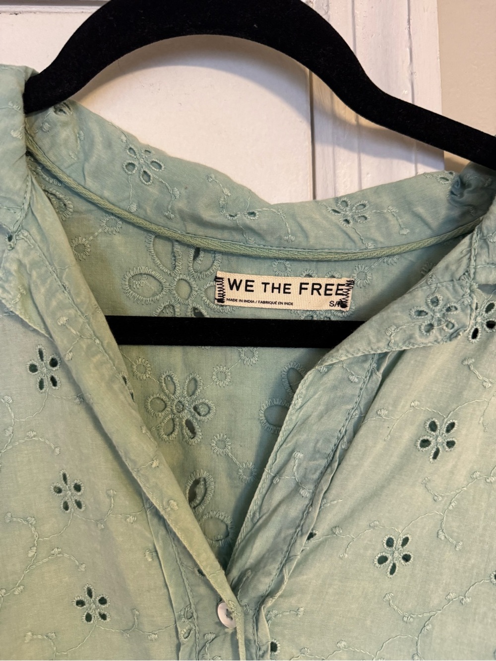 Free People Mint Green Eyelet Button Down Shirt - Picture 2 of 3